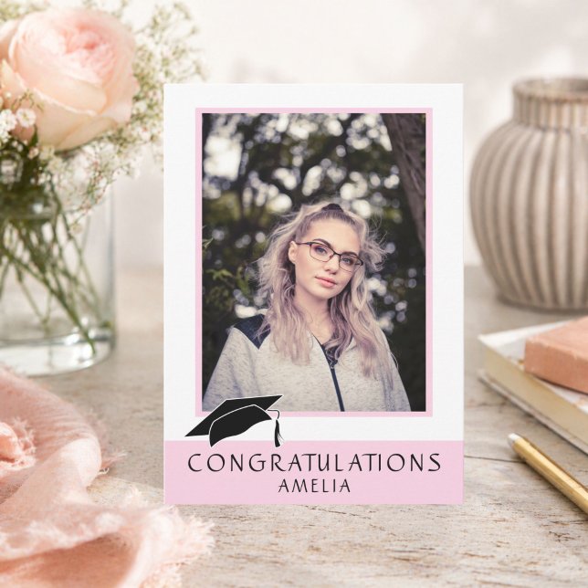 Congratulations Pink Graduation Photo Card (Creator Uploaded)