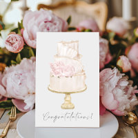 Congratulations Pink Peony Wedding Cake