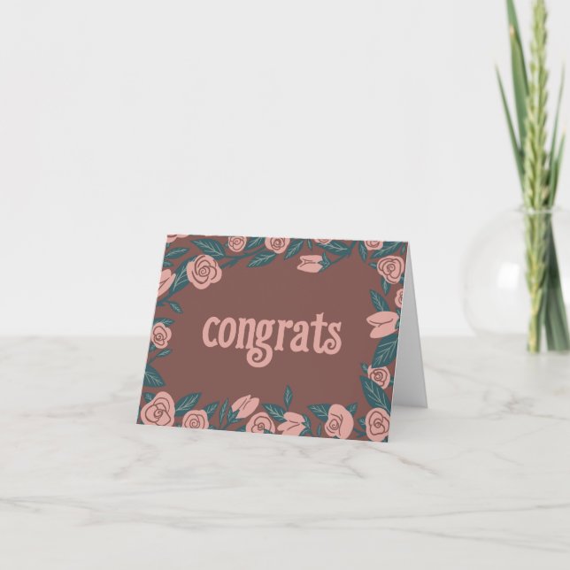 CONGRATULATIONS Pink Roses Frame Floral Custom Card (Front)