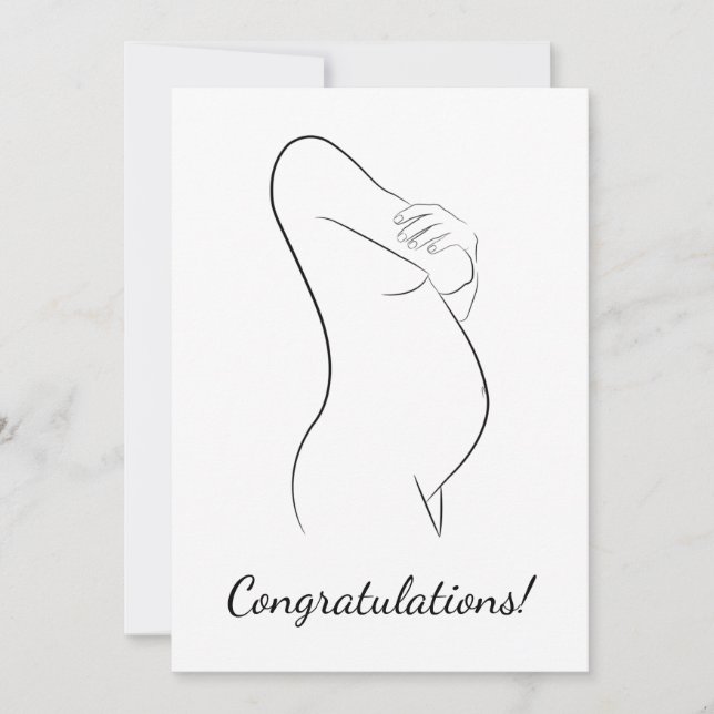 Congratulations Pregnancy Line Art Pregnant Woman Card (Front)