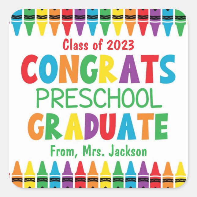 Congratulations Preschool Graduate Square Sticker (Front)