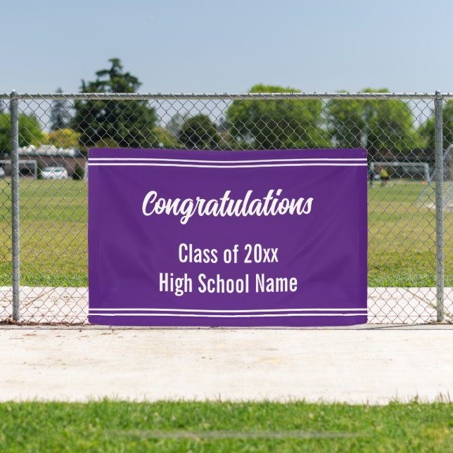 Congratulations Purple and White High School Name Banner (Insitu)