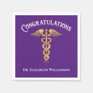 Congratulations Purple Doctor Physician Caduceus Napkin