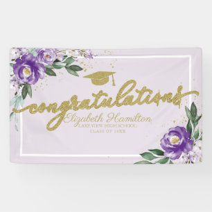 Congratulations Purple Floral Graduation Party Banner