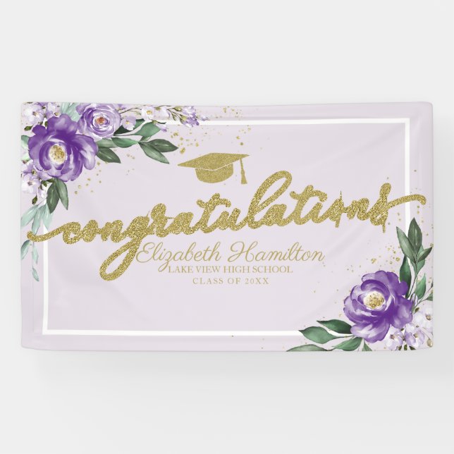 Congratulations Purple Floral Graduation Party Banner (Horizontal)