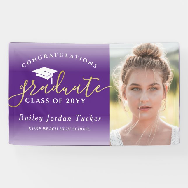 Congratulations Purple Gold Photo Graduation Banner (Horizontal)