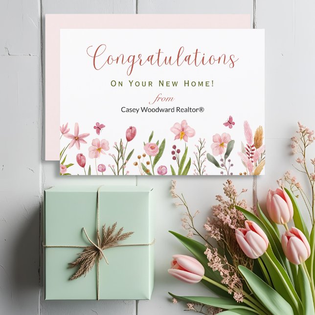 Congratulations Realtor Personalised Chic Flowers Card (Creator Uploaded)