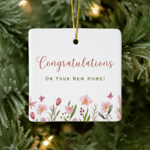 Congratulations Realtor Personalised Pink Flowers Ceramic Ornament