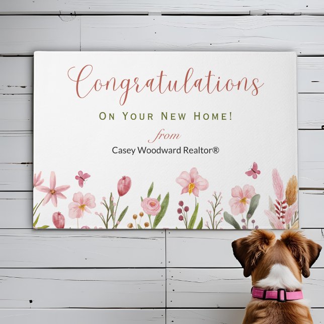 Congratulations Realtor Personalised Pink Flowers Doormat (Creator Uploaded)