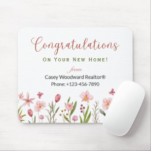 Congratulations Realtor Personalised Pink Flowers Mouse Mat