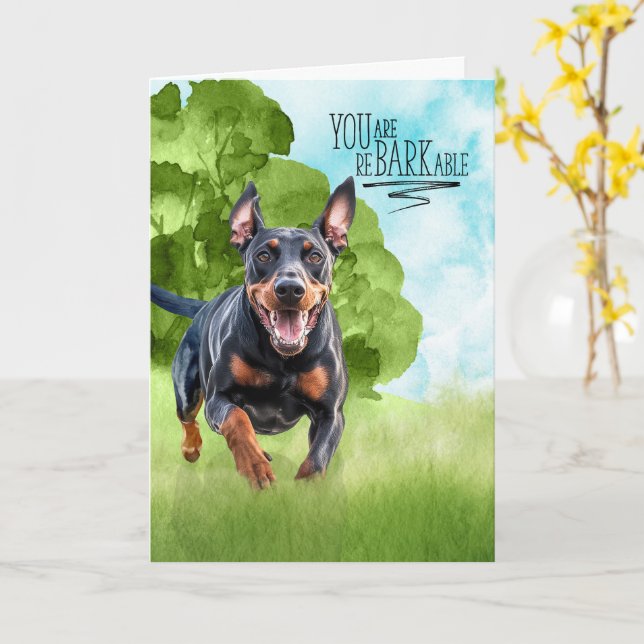 Congratulations reBARKable Doberman Dog Card (Yellow Flower)