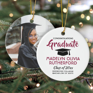 Congratulations Red Black & White Graduation Photo Ceramic Tree Decoration
