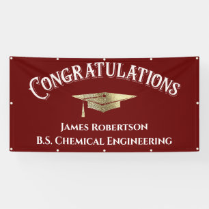 Congratulations Red Burgundy Gold Graduation Banner
