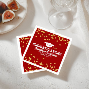 Congratulations Red Gold Confetti Grad Party Napkin