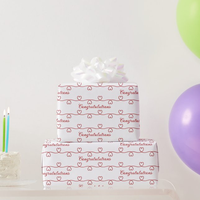 Congratulations Red Hearts Wrapping Paper (Party Gifts)