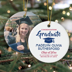 Congratulations Red White & Blue Graduation Photo Ceramic Tree Decoration