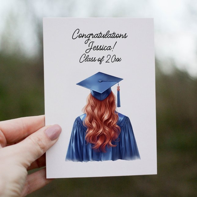Congratulations Redheaded Female Graduate in Blue Invitation (Creator Uploaded)