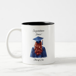 Congratulations Redheaded Female Graduate in Blue Two-Tone Coffee Mug