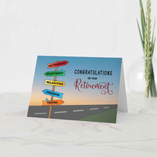 Congratulations Retirement Road Directional Signs Card (Front)