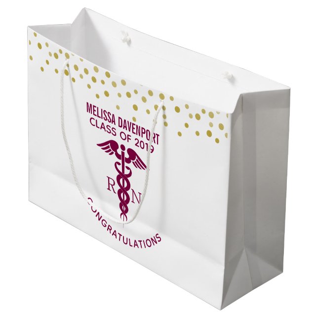 Congratulations RN Nurse Graduate Red Caduceus Large Gift Bag (Front Angled)