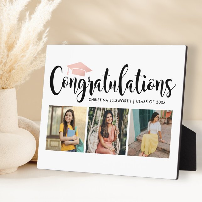 Congratulations Rose Gold 3 Photo 2025 Graduation Plaque (Creator Uploaded)