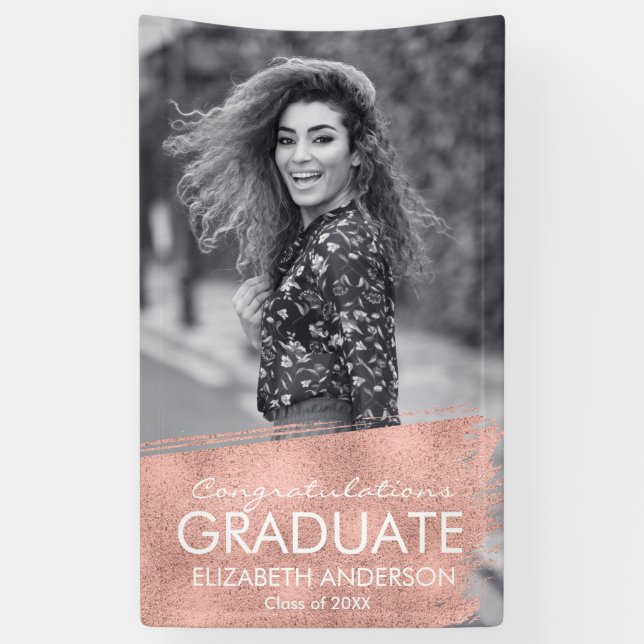 Congratulations Rose Gold Photo Graduation Banner (Vertical)