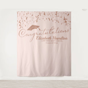 Congratulations Rose Gold Pink Graduation Backdrop Tapestry
