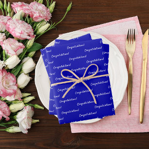 Congratulations royal blue white wrapping paper sheet