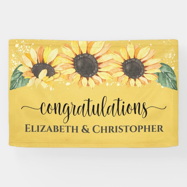 Congratulations Rustic Sunflower Fall Wedding Banner (Horizontal)