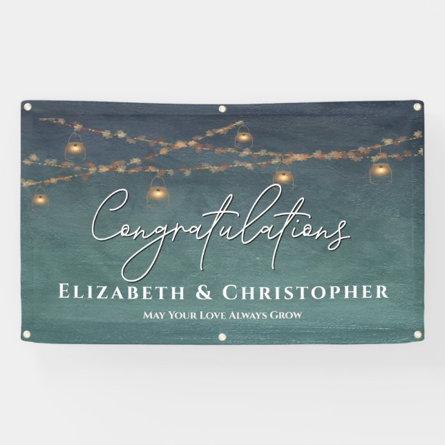 Congratulations Rustic Tea Lights Engagement Party Banner (Horizontal)