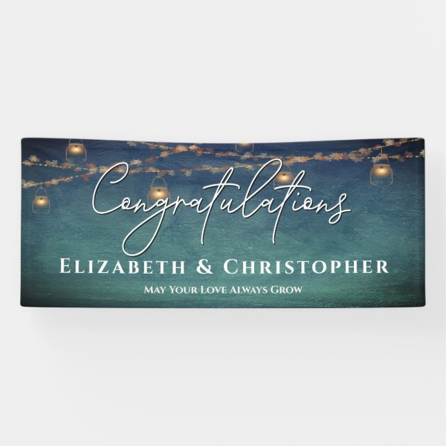 Congratulations Rustic Tea Lights Engagement Party Banner (Horizontal)