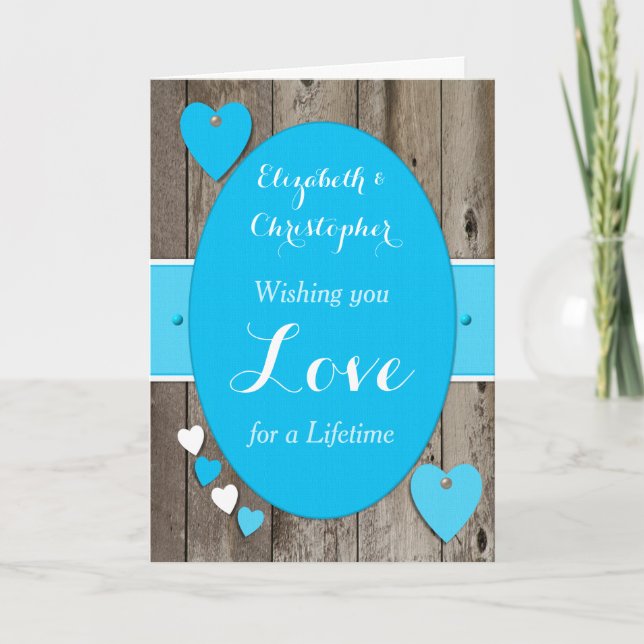 Congratulations Rustic Wedding Day blue Card (Front)