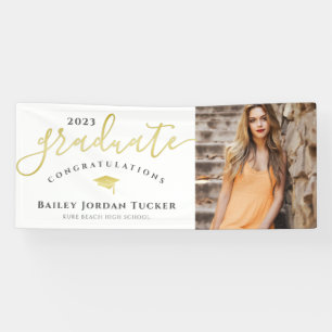 Congratulations Script Black Gold Photo Graduation Banner