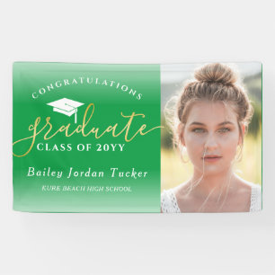 Congratulations Script Green Gold Photo Graduation Banner