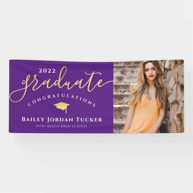 Congratulations Script Purple Photo Graduation Banner (Horizontal)