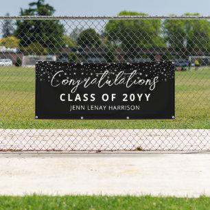 Congratulations Senior Graduate Black Silver Name Banner
