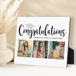 Congratulations Silver 3 Photo 2025 Graduation Plaque<br><div class="desc">Stylish 3 photo graduation plaque display sign with easel features "Congratulations" in trendy black calligraphy script with silver coloured grad cap and modern custom text for the graduate's name and class year. Add three favourite photos of the graduate to the square placeholder images. Clean white background colour.</div>