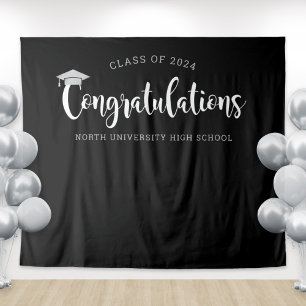 Congratulations Silver Black Graduation Party Tapestry