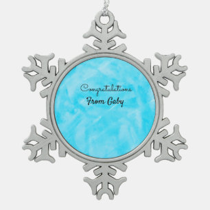 congratulations simple blue hanpainted watercolor snowflake pewter christmas ornament