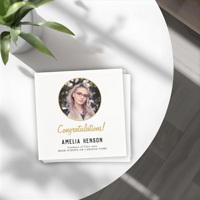 Congratulations Simple Graduate Photo Graduation  Napkin (Creator Uploaded)
