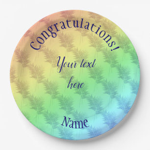 Congratulations Soft Rainbow Colours Personalised  Paper Plate