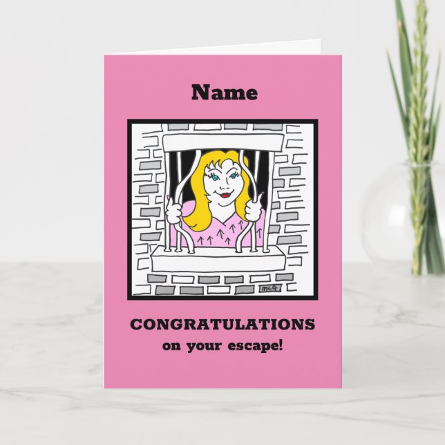 Congratulations Sorry Leaving Escape Blond Woman Card (Front)