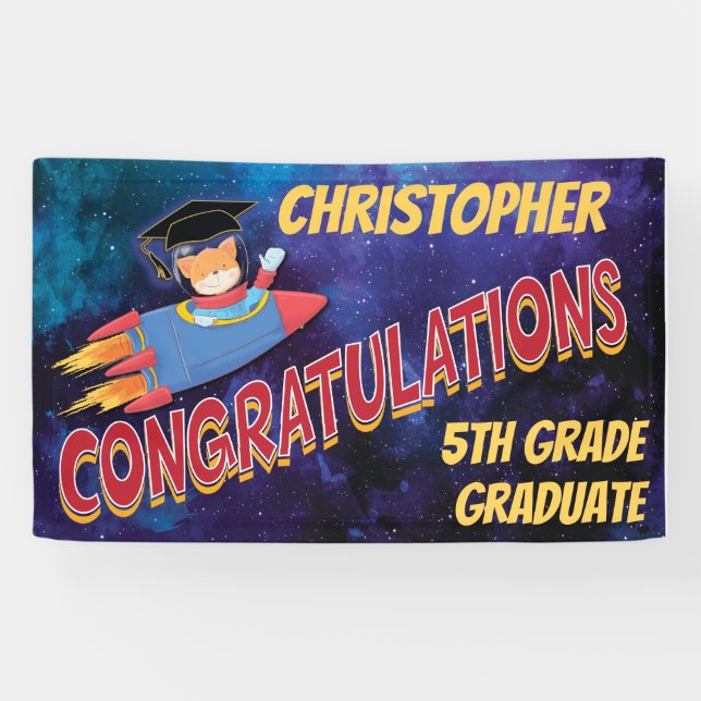 Congratulations Space Rocket 5th Grade Graduation Banner (Horizontal)