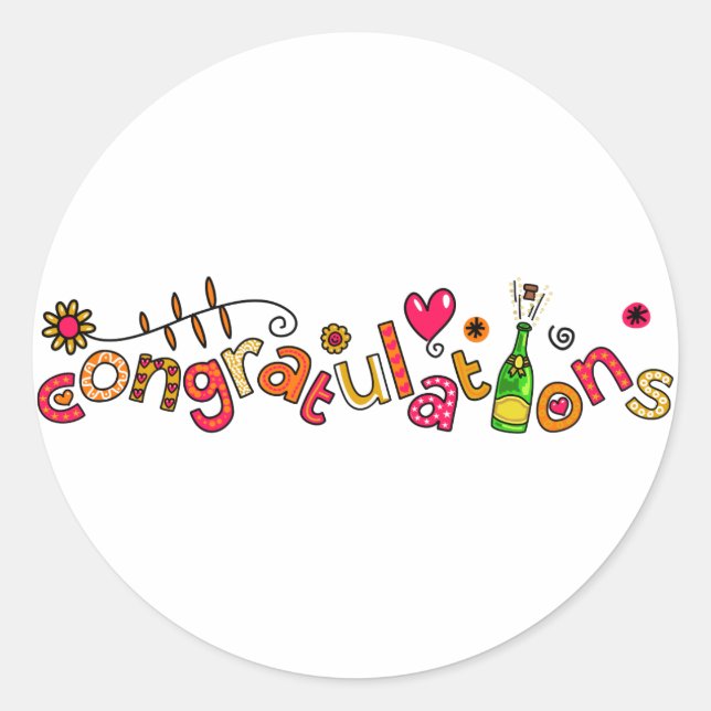 Congratulations Special Occasion Doodle Text Classic Round Sticker (Front)