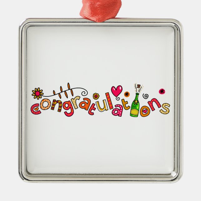 Congratulations Special Occasion Doodle Text Metal Tree Decoration (Front)