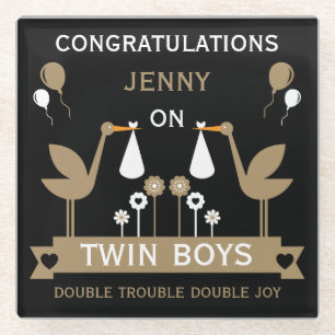 Congratulations Stalk Delivery Of Twins Glass Coaster