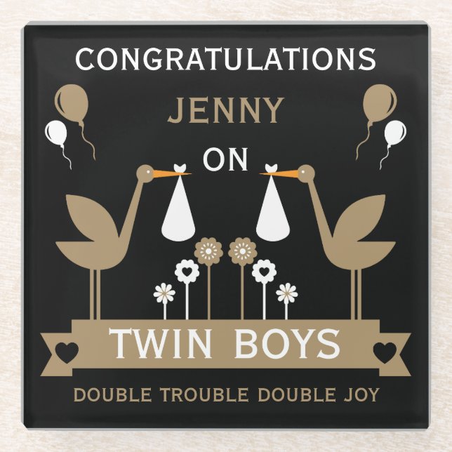 Congratulations Stalk Delivery Of Twins Glass Coaster (Front)