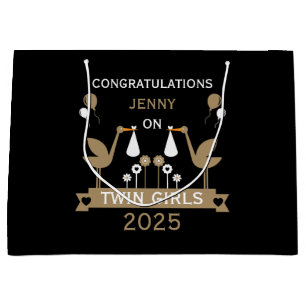Congratulations Stalk Delivery Of Twins Large Gift Bag