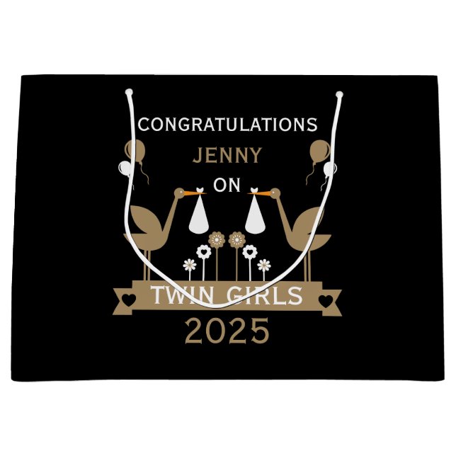 Congratulations Stalk Delivery Of Twins Large Gift Bag (Front)