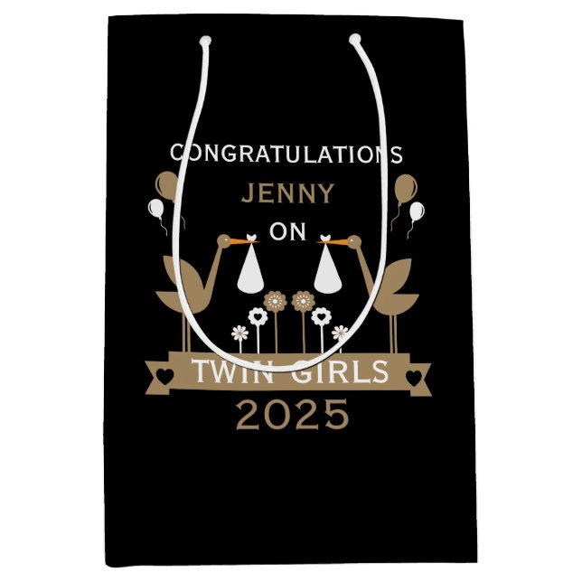Congratulations Stalk Delivery Of Twins Medium Gift Bag (Front)